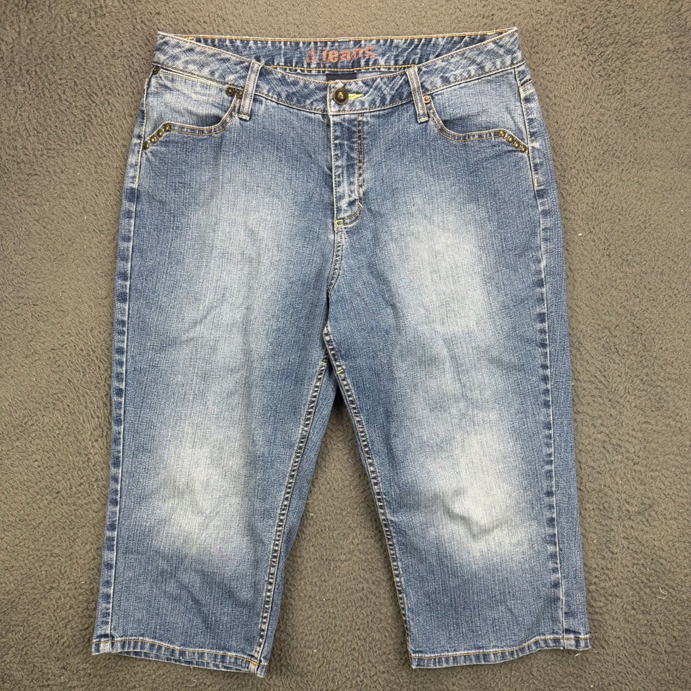d.jeans Womens 12P Blue Denim Capri Jeans Embroidered Pockets Studded Y2K Petite